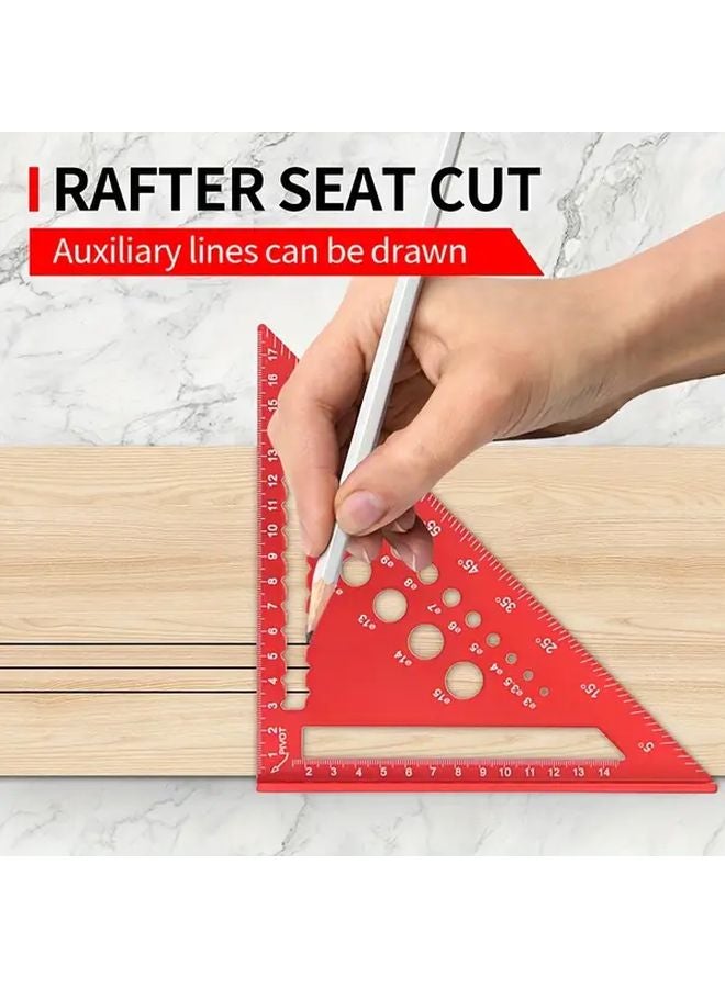 7 Inch Red Aluminum Alloy Triangle Ruler Multi Functional Woodworking Tool Dual Scale - Image 2