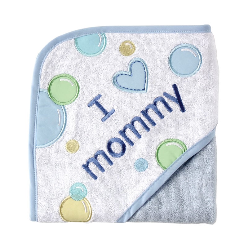 Luvable Friends Unisex Baby Hooded Towel, Blue Mom, One Size - Image 1