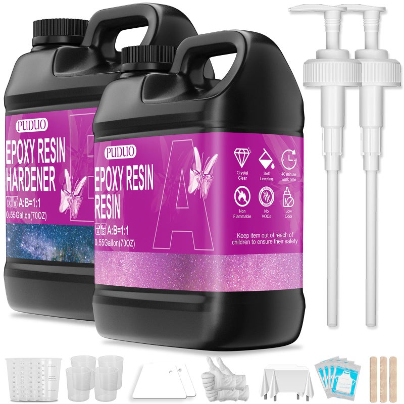 Puduo Epoxy Resin Kit 11GallonNewly Formulated Crystal Clear Epoxy ResinStrong BubbleFree AntiYellowing Art Resin ThatSuitable for Casting DIY Resin Art Molds Easy to Mix 11 Ratio