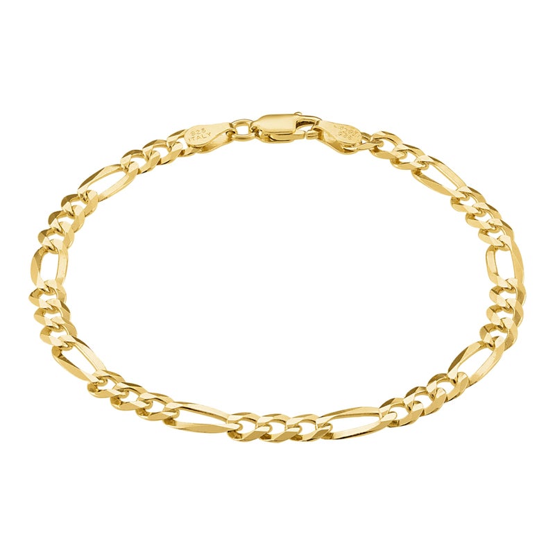 KISPER Mens Gold Bracelet 18K Gold Plated 925 Sterling Silver - 5mm Figaro Link Bracelets for Men - Sizes 8 inches - Image 1