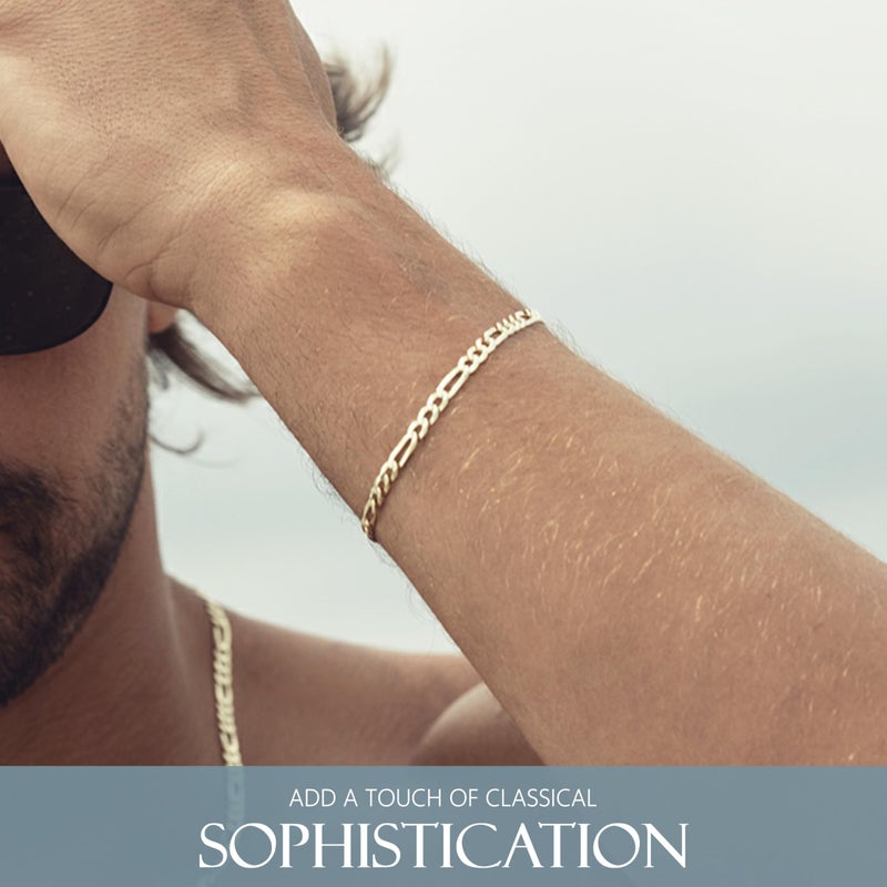 KISPER Mens Gold Bracelet 18K Gold Plated 925 Sterling Silver - 5mm Figaro Link Bracelets for Men - Sizes 8 inches - Image 2