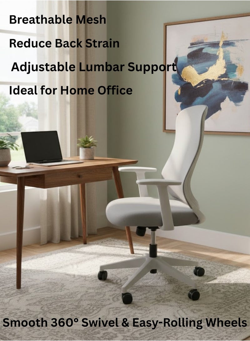 Furalux Premium Mesh & Fabric Office Chair – Mid-Back Ergonomic Desk Chair with Adjustable Lumbar Support, Swivel & Rolling Wheels, Breathable Executive Workstation Chair for Home & Office Productivity - Image 4