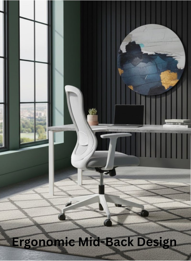 Furalux Premium Mesh & Fabric Office Chair – Mid-Back Ergonomic Desk Chair with Adjustable Lumbar Support, Swivel & Rolling Wheels, Breathable Executive Workstation Chair for Home & Office Productivity - Image 3