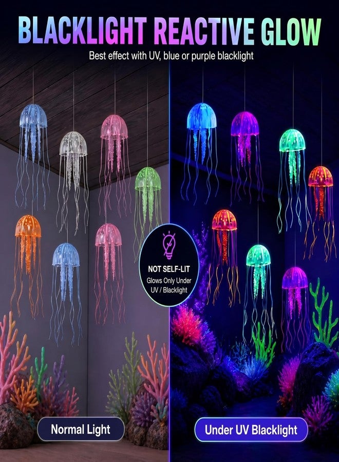 Blueweenly 8 Pcs Glow Ocean Party Ceiling Decorations Neon Hanging Jellyfish Glow in The Dark Under The Sea Fluorescence Silicone Jellyfish with Fishing Line for Ocean Mermaid Birthday Party - Image 3