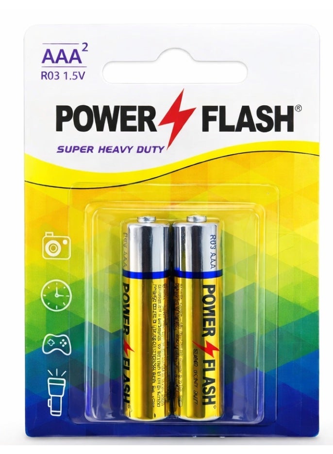 POWER FLASH AAA Zinc Batteries 1.5V – Super Heavy Duty – 2 Pieces Card Pack - Image 1