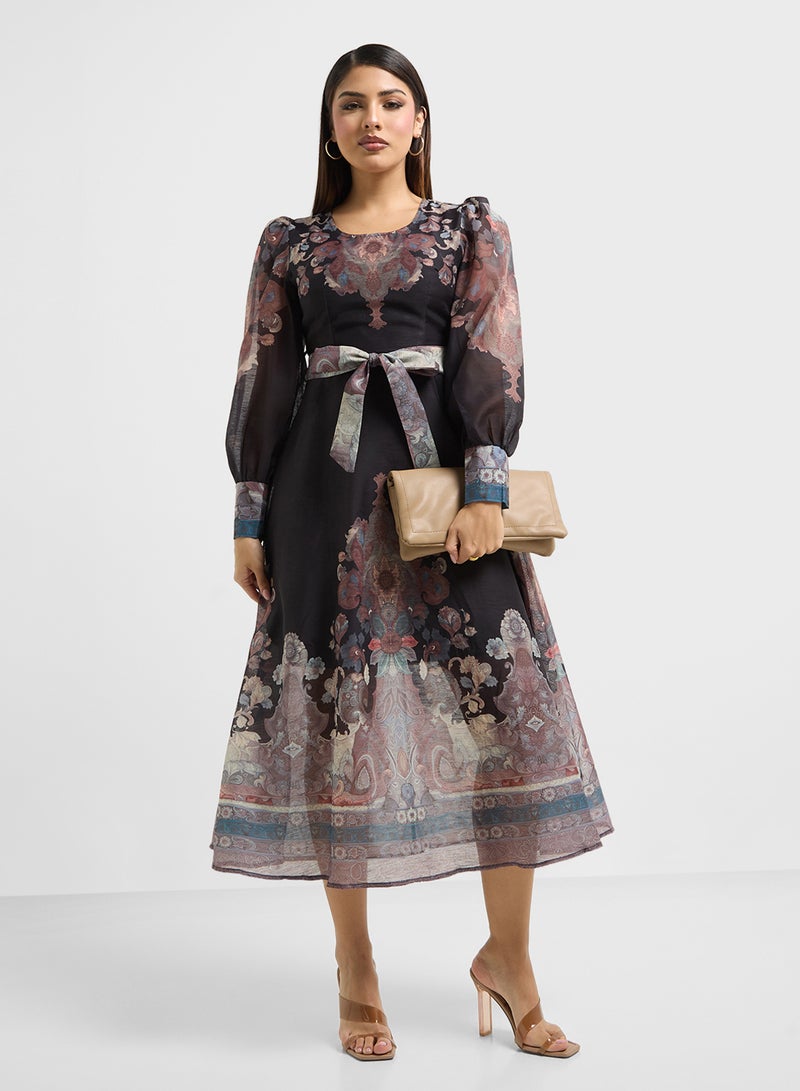 Khizana Belted Paisley Midi Dress - Image 4