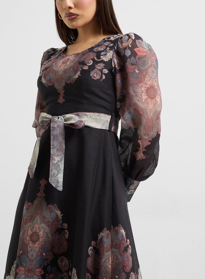 Khizana Belted Paisley Midi Dress - Image 3