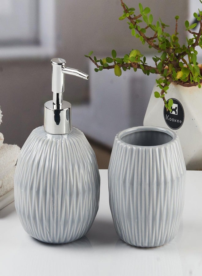 Kookee Ceramic Bathroom Set - Stylish 2 Piece Bath Accessories Kit with Soap Dispenser, Toothbrush Holder - Modern & Designer Decor for Home & Guest Bathrooms (11107) - Image 2
