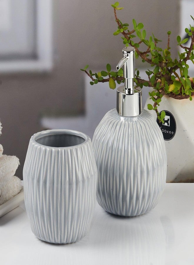 Kookee Ceramic Bathroom Set - Stylish 2 Piece Bath Accessories Kit with Soap Dispenser, Toothbrush Holder - Modern & Designer Decor for Home & Guest Bathrooms (11107) - Image 4