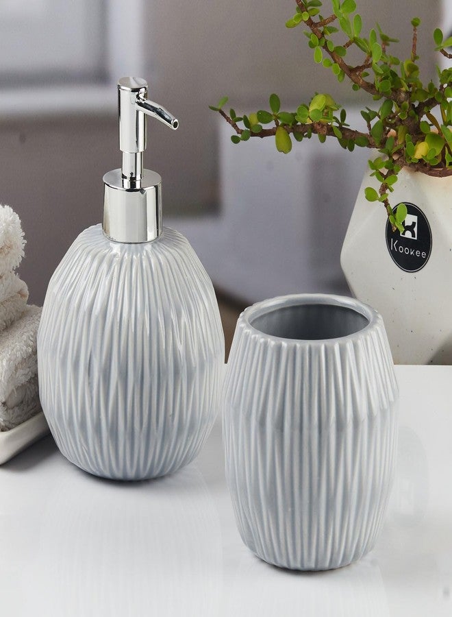 Kookee Ceramic Bathroom Set - Stylish 2 Piece Bath Accessories Kit with Soap Dispenser, Toothbrush Holder - Modern & Designer Decor for Home & Guest Bathrooms (11107) - Image 1