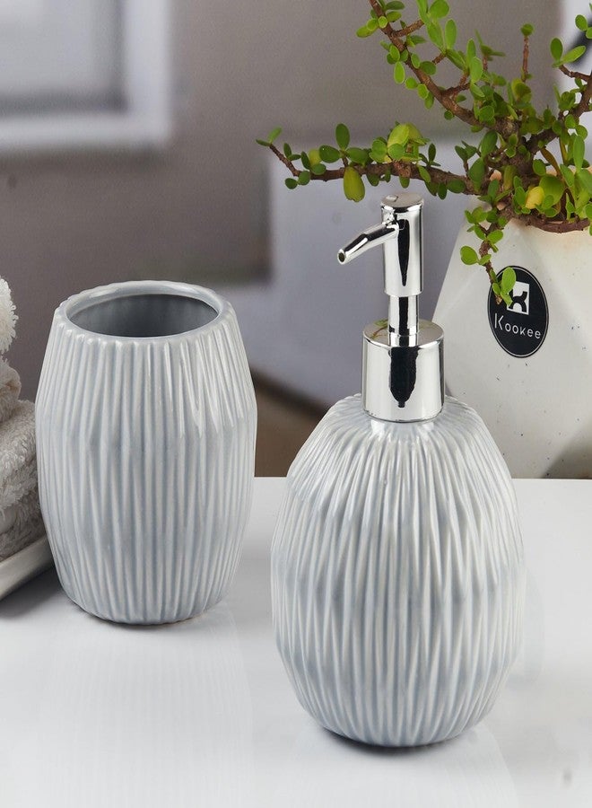 Kookee Ceramic Bathroom Set - Stylish 2 Piece Bath Accessories Kit with Soap Dispenser, Toothbrush Holder - Modern & Designer Decor for Home & Guest Bathrooms (11107) - Image 3
