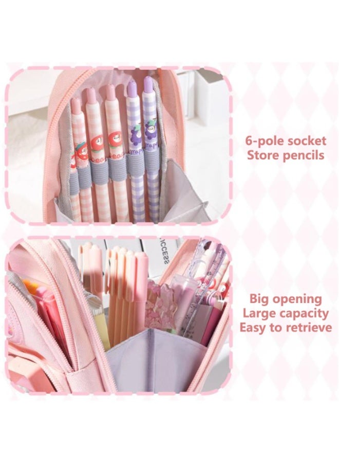 Daytoyz 3 Layer Pencil Case 6 Compartment Large Capacity Simple Stationery Box (Pink,210 * 95 * 65mm)  - Image 5