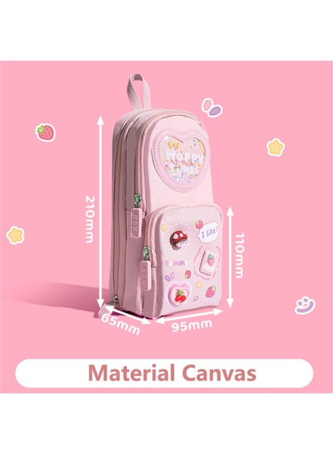 Daytoyz 3 Layer Pencil Case 6 Compartment Large Capacity Simple Stationery Box (Pink,210 * 95 * 65mm)  - Image 2