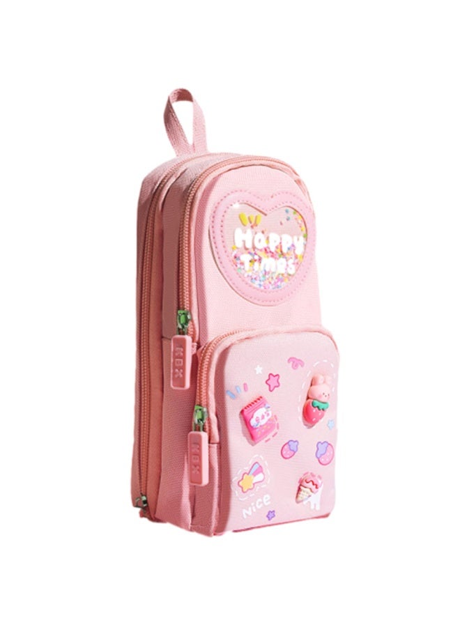 Daytoyz 3 Layer Pencil Case 6 Compartment Large Capacity Simple Stationery Box (Pink,210 * 95 * 65mm)  - Image 1