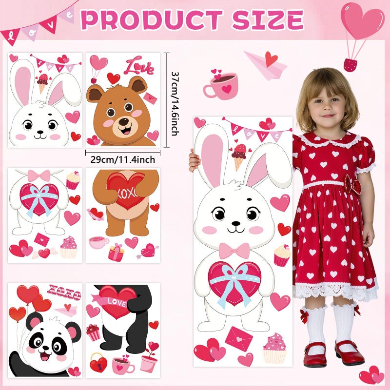 OBUSATT 3 Sheets Extra Large Valentine's Day Window Clings Decorations Valentines Day Lovely Animals Window Sticker Giant Cartoon Heart Decal Ornament for Wedding Anniversary Party Home Office Classroom Decor - Image 2