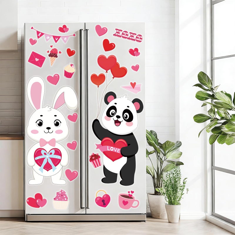 OBUSATT 3 Sheets Extra Large Valentine's Day Window Clings Decorations Valentines Day Lovely Animals Window Sticker Giant Cartoon Heart Decal Ornament for Wedding Anniversary Party Home Office Classroom Decor - Image 5