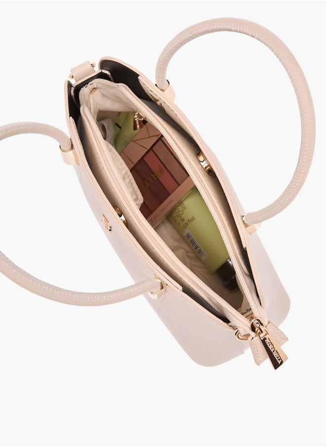 Womens Textured Totebag With Zip Closure And Detachable Strap