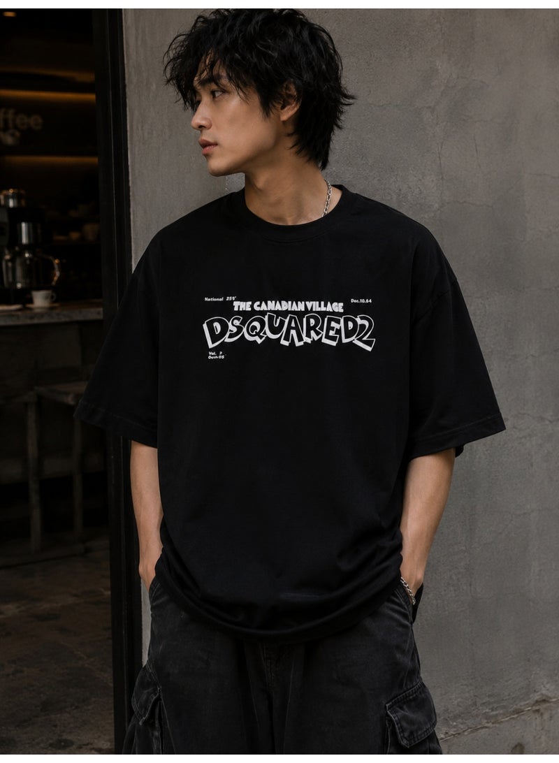 Oversized Black Typography Graphic T-Shirt Streetwear - Image 1