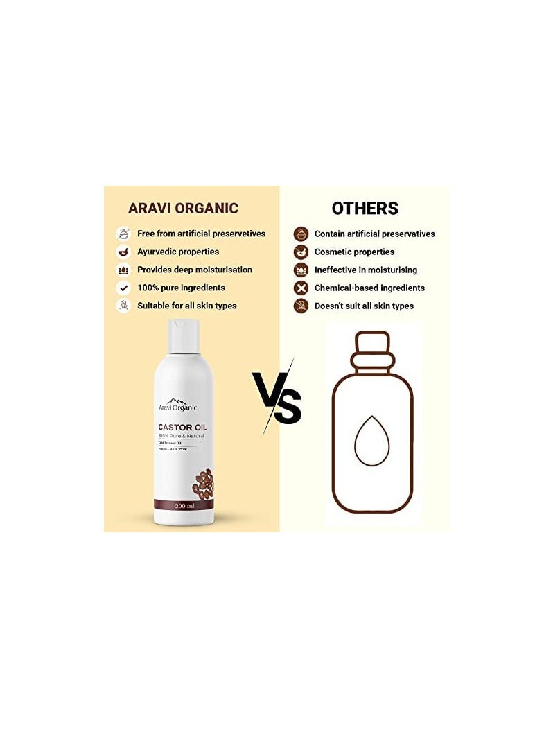 Aravi Organic Aravi Organic 100% Pure Cold Pressed Castor Carrier Oil 200ml With Neem Wood Comb Pack of 2  - Image 4