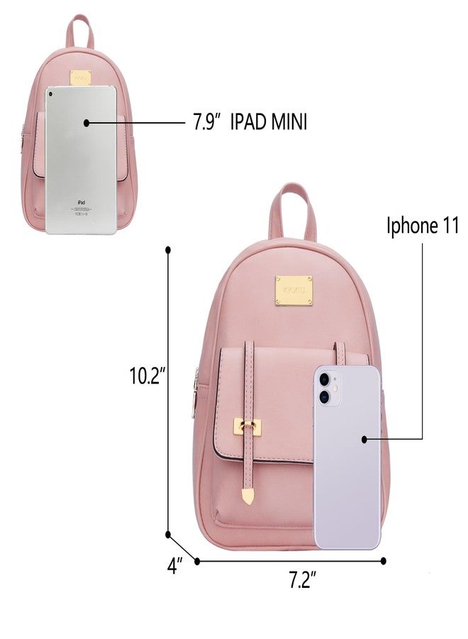 KKXIU Girls Small Backpack Purse Vegan Leather Mini Bookbag for Women Cute Teen Pompom Daypack (Small, Pink) - Image 4