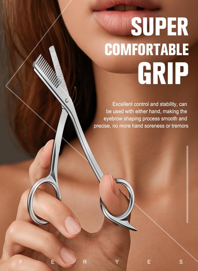 FERYES Eyebrow Trimmer Scissors with Combs, Stainless Steel Scissor & Comb in One, Precision Eyebrow Trimming Scissors for Women and Men - Image 3