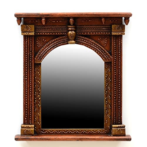 CRAFT TREE Wooden MDF Handcarved Wall Hanging Decorative Square Mirror Frame | Copper Color Showpiece for Living Room & Home Decor | Size: L16 x B3 x H17 Inches | Mirror Size: L9 x H12 Inches - Image 5