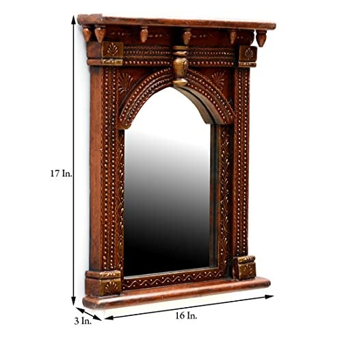 CRAFT TREE Wooden MDF Handcarved Wall Hanging Decorative Square Mirror Frame | Copper Color Showpiece for Living Room & Home Decor | Size: L16 x B3 x H17 Inches | Mirror Size: L9 x H12 Inches - Image 2