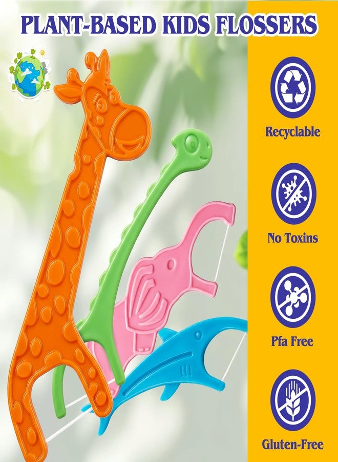 RA RUNNING ALIEN 120 Count Kids Flossers,Fun Kids Floss Picks Fluoride & PFA Free,Non Toxic Floss Sticks with Anti-Slip Handle,4 Cute Animal-Shaped Toddler Flossers,No Shred Thread,Unflavored - Image 3