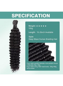 100G 20 Inch Human Braiding Hair Deep Wave Bulk Human Hair For Braiding 2 Bundlespack No Weft Human Deep Curly Braiding Hair For Boho Braids Brazilian Virgin Human Hair Extensions Natural Color - pzsku/Z2E5BE5505424D8359073Z/45/_/1721025205/10b51def-e595-4638-a12a-630aab860aa5