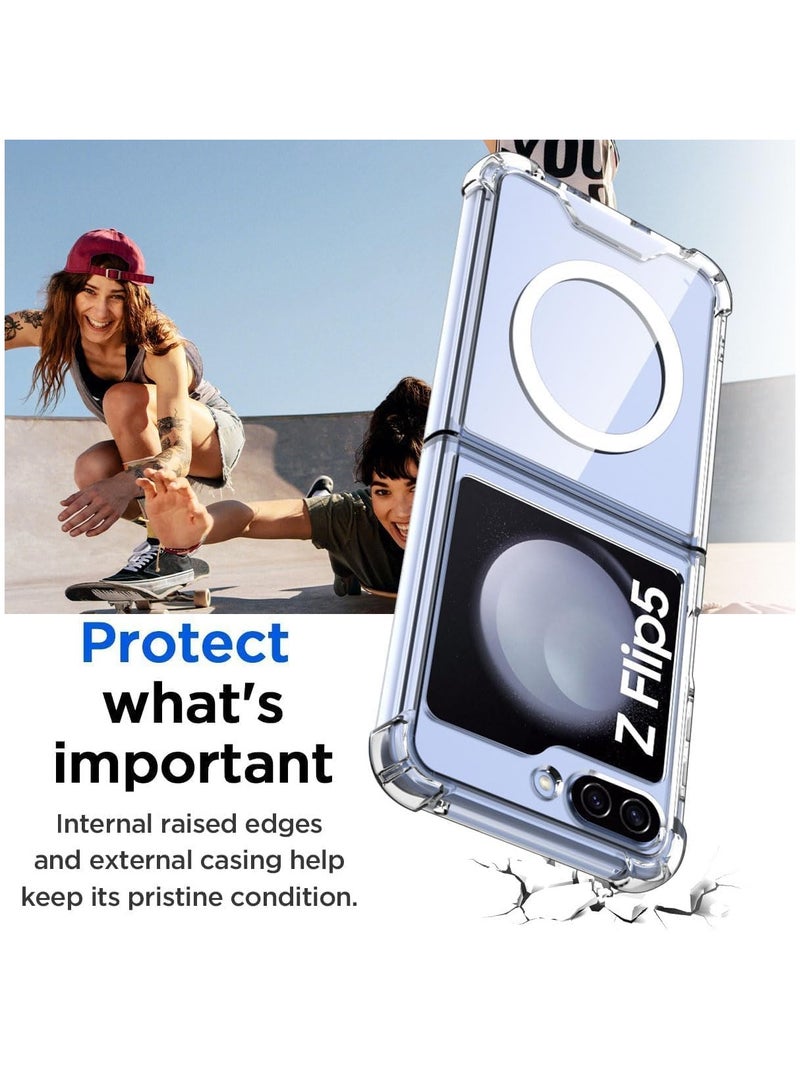 DUSALA For Samsung Galaxy Z flip 5 Clear Magnetic Cover Mag Safe Compatible Clear Hard Back Case Shockproof Silicone Frame Edge Bumper Slim Case for Samsung Galaxy Z flip5 (Samsung Galaxy Z Flip 5) - Image 3
