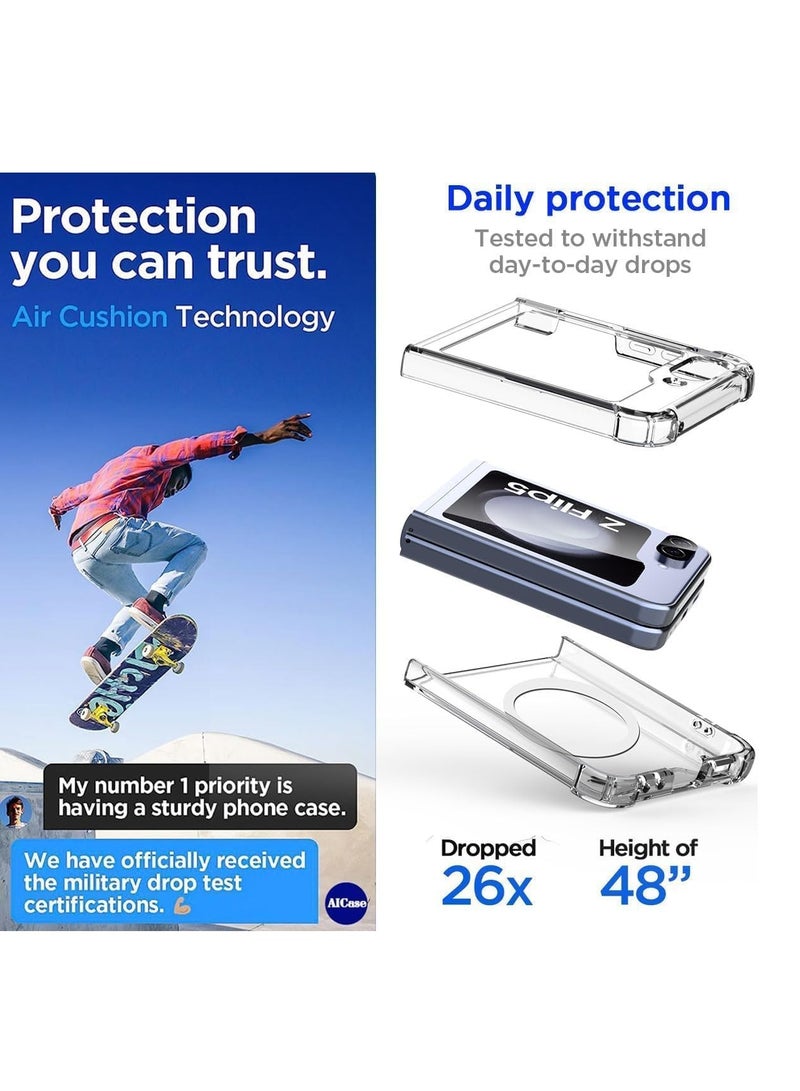DUSALA For Samsung Galaxy Z flip 5 Clear Magnetic Cover Mag Safe Compatible Clear Hard Back Case Shockproof Silicone Frame Edge Bumper Slim Case for Samsung Galaxy Z flip5 (Samsung Galaxy Z Flip 5) - Image 4