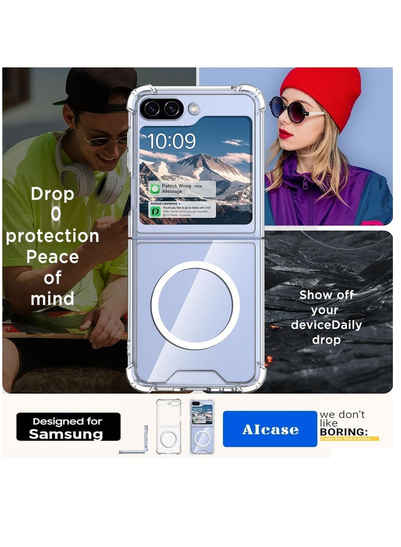 DUSALA For Samsung Galaxy Z flip 5 Clear Magnetic Cover Mag Safe Compatible Clear Hard Back Case Shockproof Silicone Frame Edge Bumper Slim Case for Samsung Galaxy Z flip5 (Samsung Galaxy Z Flip 5) - Image 5