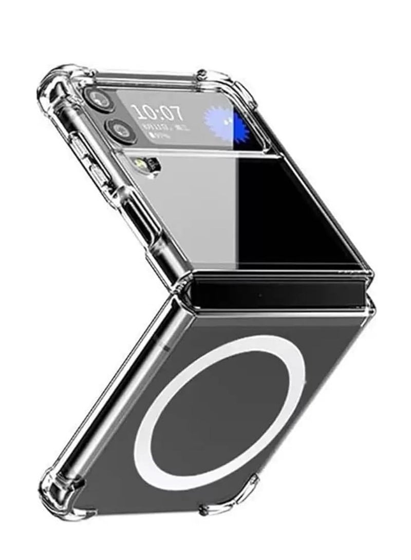 DUSALA For Samsung Galaxy Z flip 5 Clear Magnetic Cover Mag Safe Compatible Clear Hard Back Case Shockproof Silicone Frame Edge Bumper Slim Case for Samsung Galaxy Z flip5 (Samsung Galaxy Z Flip 5) - Image 1