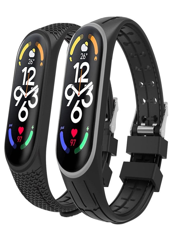 MoKo 2 Pack Straps Compatible with Xiaomi Mi Band 7/Smart Band 7, Soft Silicone Replacement Wristband Sport Strap for Women Men, Gray + Black - Image 1
