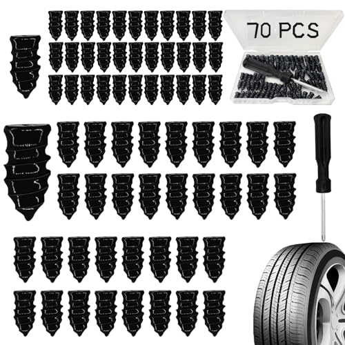Onfunlee Tire Repair Nails 70PCS Rubber Screw in Tyre Repair Screws Plugs Flat Tire Fix Rubber Nail Kits Heavy Duty Vacuum Tyre Tool with Screwdriver Box for Car Motorcycle Truck Jeep Puncture 35S35L - Image 1