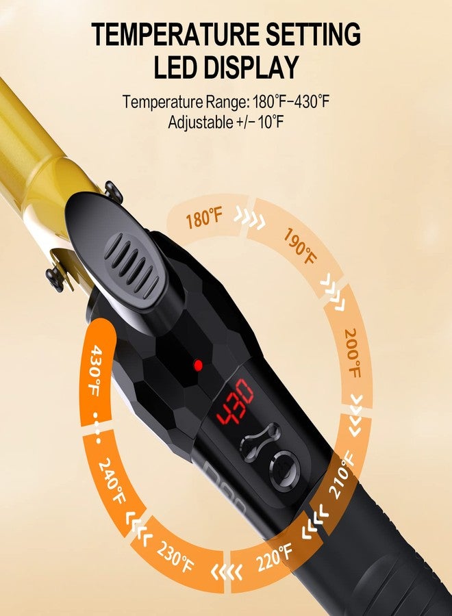 دان تكنولوجي مكواة تجعيد الشعر دان تكنولوجي 5/8 بوصة، مصنوعة من السيراميك التورمالين مع شاشة LCD (180 درجة فهرنهايت - 430 درجة فهرنهايت)، تسخين سريع، جهد مزدوج، إيقاف تشغيل تلقائي، أسود وذهبي - Image 2
