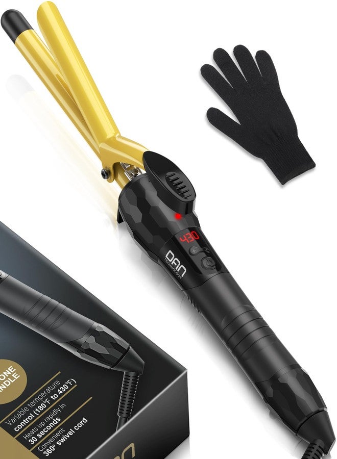 دان تكنولوجي مكواة تجعيد الشعر دان تكنولوجي 5/8 بوصة، مصنوعة من السيراميك التورمالين مع شاشة LCD (180 درجة فهرنهايت - 430 درجة فهرنهايت)، تسخين سريع، جهد مزدوج، إيقاف تشغيل تلقائي، أسود وذهبي - Image 1