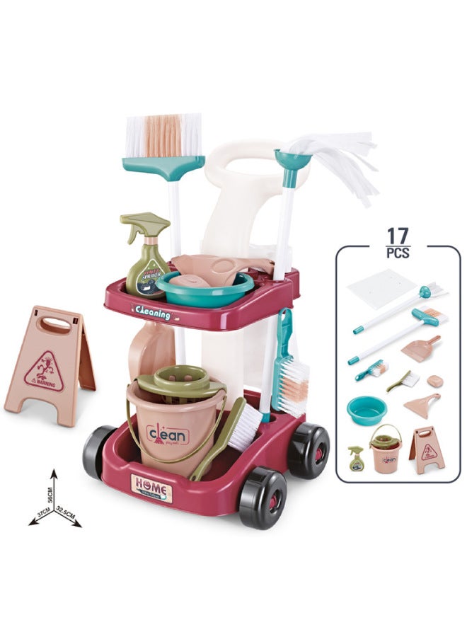 Children's Simulated Cleaning Tools Set Push Cart Household Vacuum Cleaner Broom Mop Cloth Suit Healthy Play Toys-Color:66754-16 Piece Set 1.3kg - Image 4