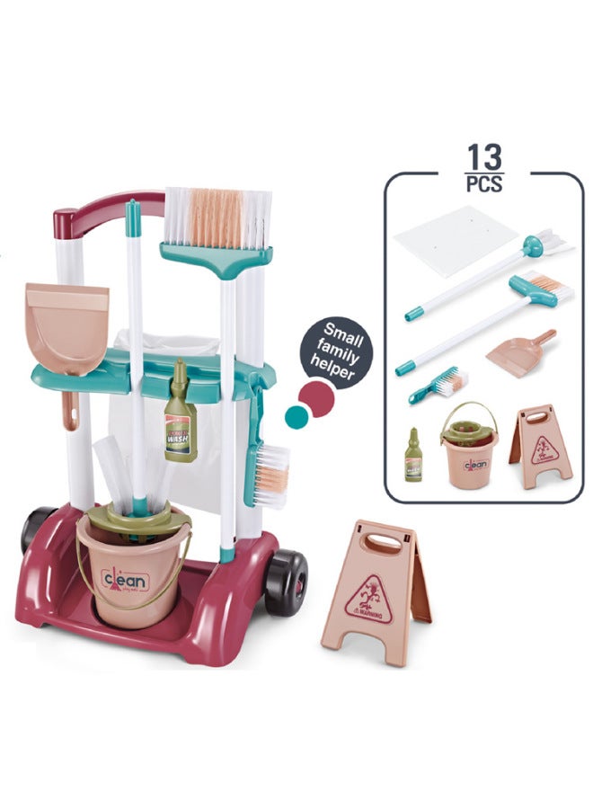 Children's Simulated Cleaning Tools Set Push Cart Household Vacuum Cleaner Broom Mop Cloth Suit Healthy Play Toys-Color:66754-16 Piece Set 1.3kg - Image 5