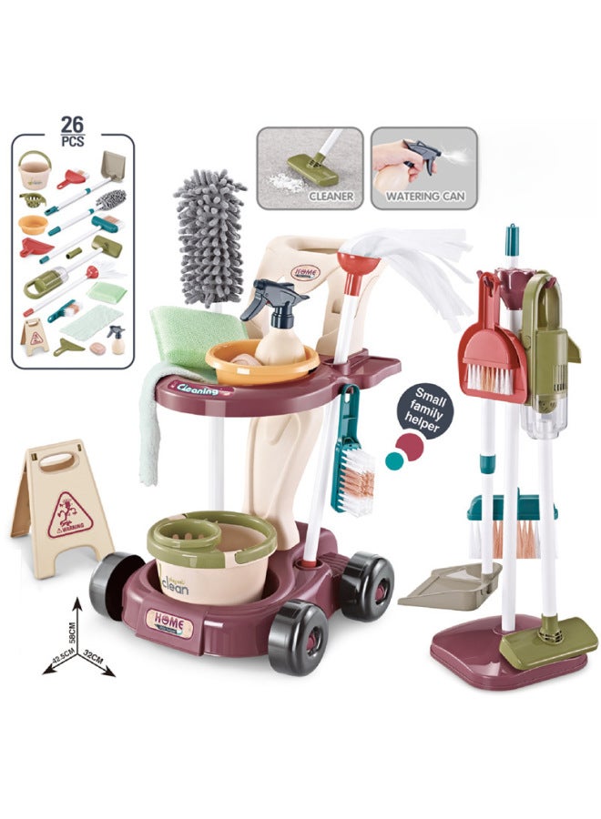 Children's Simulated Cleaning Tools Set Push Cart Household Vacuum Cleaner Broom Mop Cloth Suit Healthy Play Toys-Color:66754-16 Piece Set 1.3kg - Image 3
