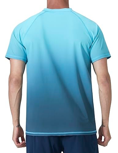 EZRUN Men's Swim Shirts Rash Guard UPF 50+ UV Sun Protection T-Shirt Quick Dry Fishing Beach T Shirts Short Sleeve(BlueGradient,M) - Image 3