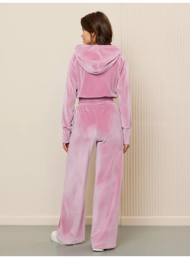 NIBEMINENT Silver Fox Velvet Sweatshirt Two-piece Suit Women Casual Sets Hoodies Short Zipper-up Top Straight Trousers Pleuche 2-piece Sets - Image 2