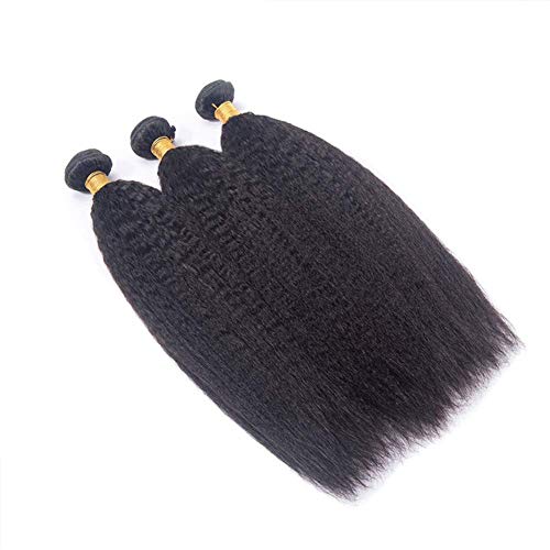 DAIMER Yaki Straight Hair Bundles Kinky Straight Human Hair 3 Bundles Natural Black 12 14 16 Inch Brazilian Virgin Human Hair Weave 3 Pcs 100% Unprocessed Remy Sew In Hair Extensions - Image 2