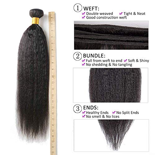 DAIMER Yaki Straight Hair Bundles Kinky Straight Human Hair 3 Bundles Natural Black 12 14 16 Inch Brazilian Virgin Human Hair Weave 3 Pcs 100% Unprocessed Remy Sew In Hair Extensions - Image 5