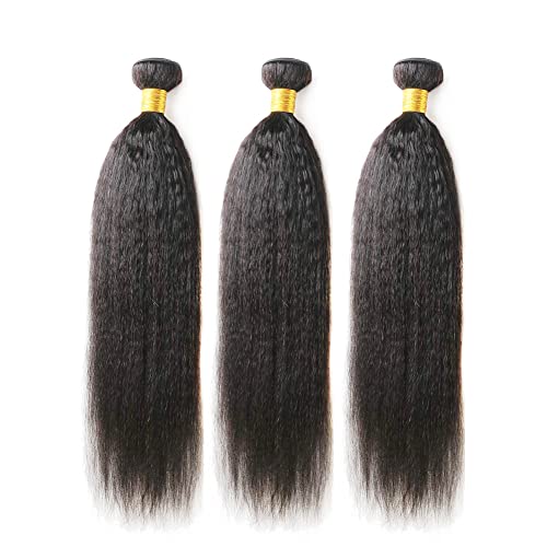 DAIMER Yaki Straight Hair Bundles Kinky Straight Human Hair 3 Bundles Natural Black 12 14 16 Inch Brazilian Virgin Human Hair Weave 3 Pcs 100% Unprocessed Remy Sew In Hair Extensions - Image 3