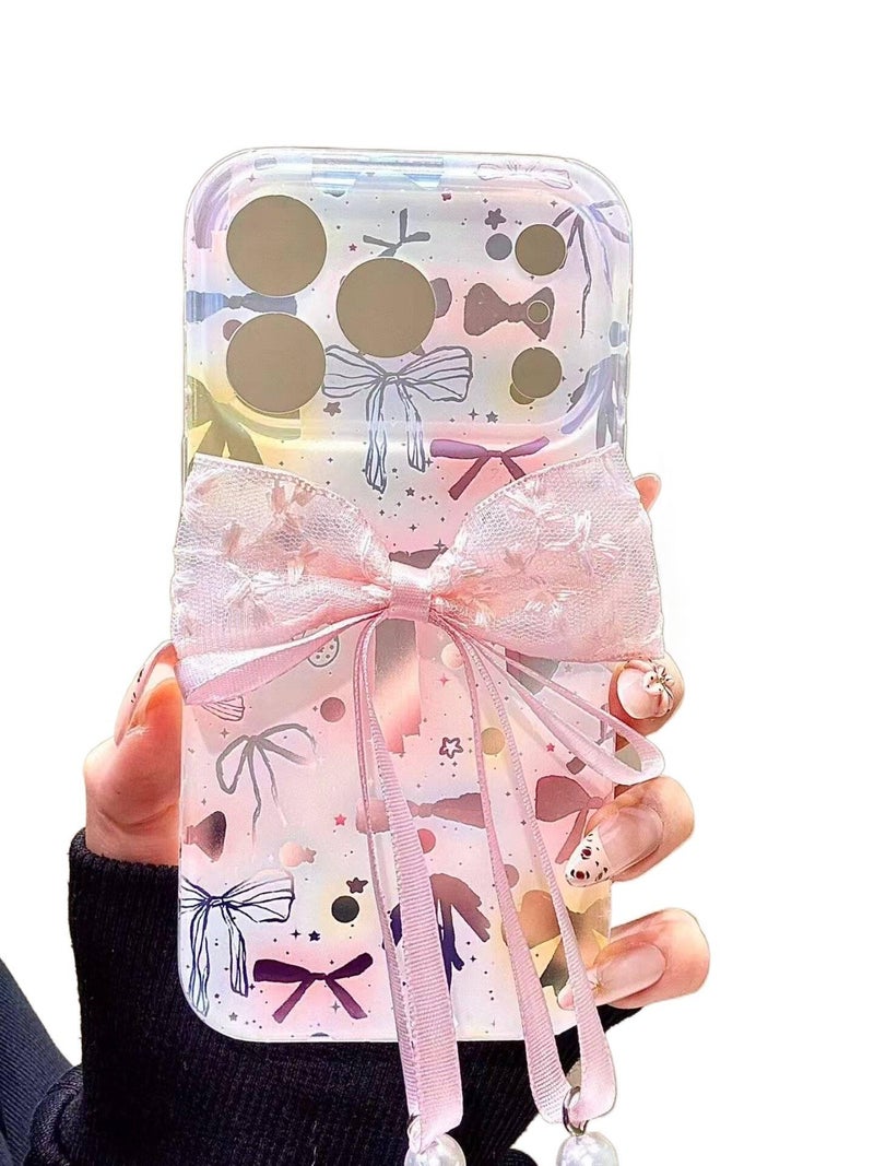 غطاء واقي بسيليكون لـ iPhone 13 مع حماية من السقوط وتصميم القوس المجوف مع مقاوم للصدمات مع تصميم فيونكة باللون أبيض من السيليكون باللون الأبيض - Image 1