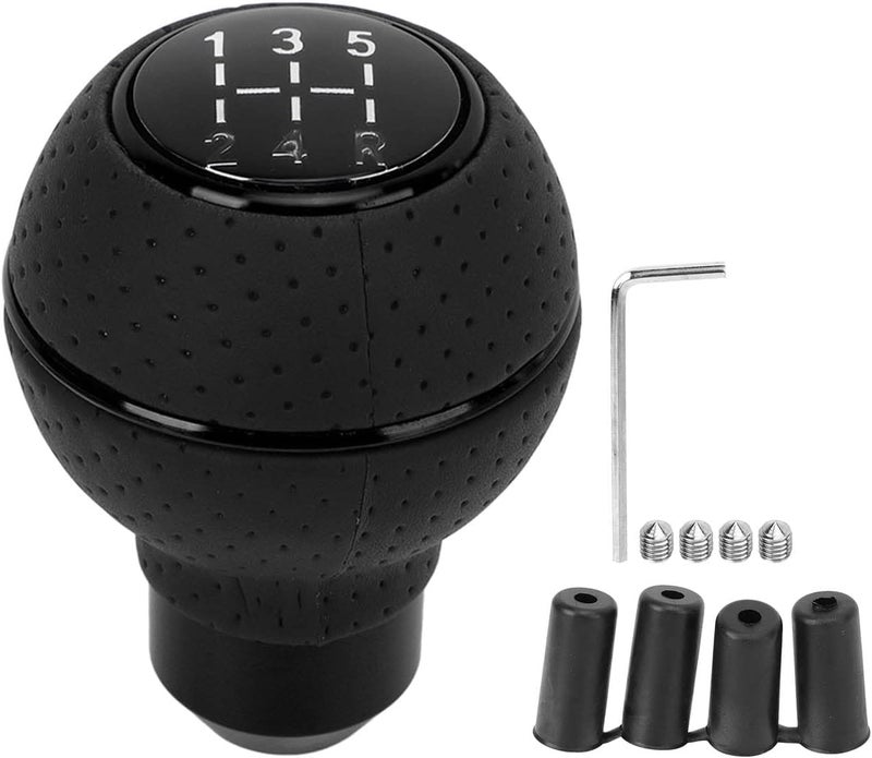 AutoBizarre 5 Speed Aluminum Base Metal Ring Leather Covered Gear Knob Gear Shifter Handle Knob For All Manual Transmission Cars (Black) - Image 4
