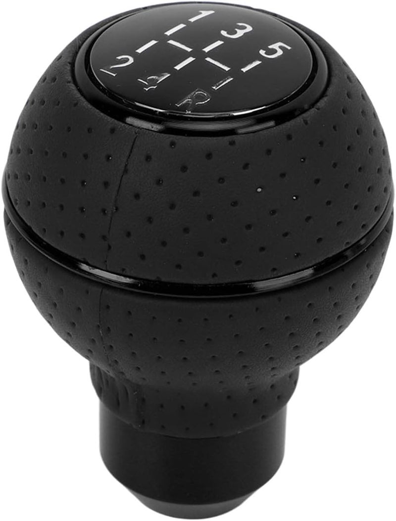 AutoBizarre 5 Speed Aluminum Base Metal Ring Leather Covered Gear Knob Gear Shifter Handle Knob For All Manual Transmission Cars (Black) - Image 1