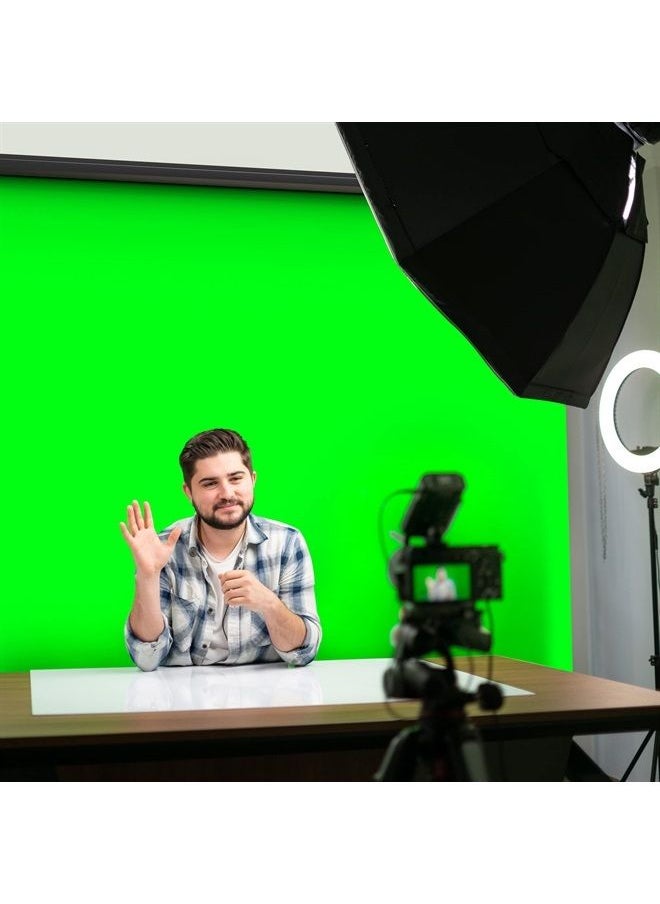 Green Screen 84 x 84 inch - Extra Large Pull Down Projector Green Screen Backdrop - Durable Height-Adjustable - Multiple Hanging Options - Portable Collapsible Roll Down Projector Screen