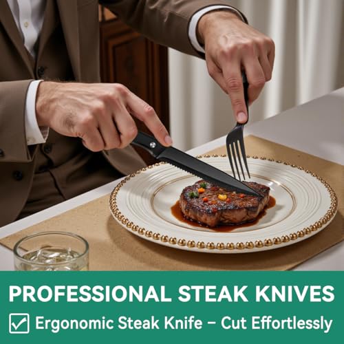 JUNLIN 49-Piece Black Silverware Set with Organizer, Stainless Steel Flatware Set for 8 with Drawer Tray, Cutlery Steak Knives Fork Spoon for Home Restaurant, Mirror Finish, Dishwasher Safe - Image 5